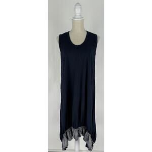 CLU Sleeveless Oversized Midi Dress Womens XS Navy Blue Grey Shift Scoop Neck